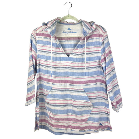 Tommy Bahama Tulum Stripe Linen Hoodie Size Small - Picture 2 of 13